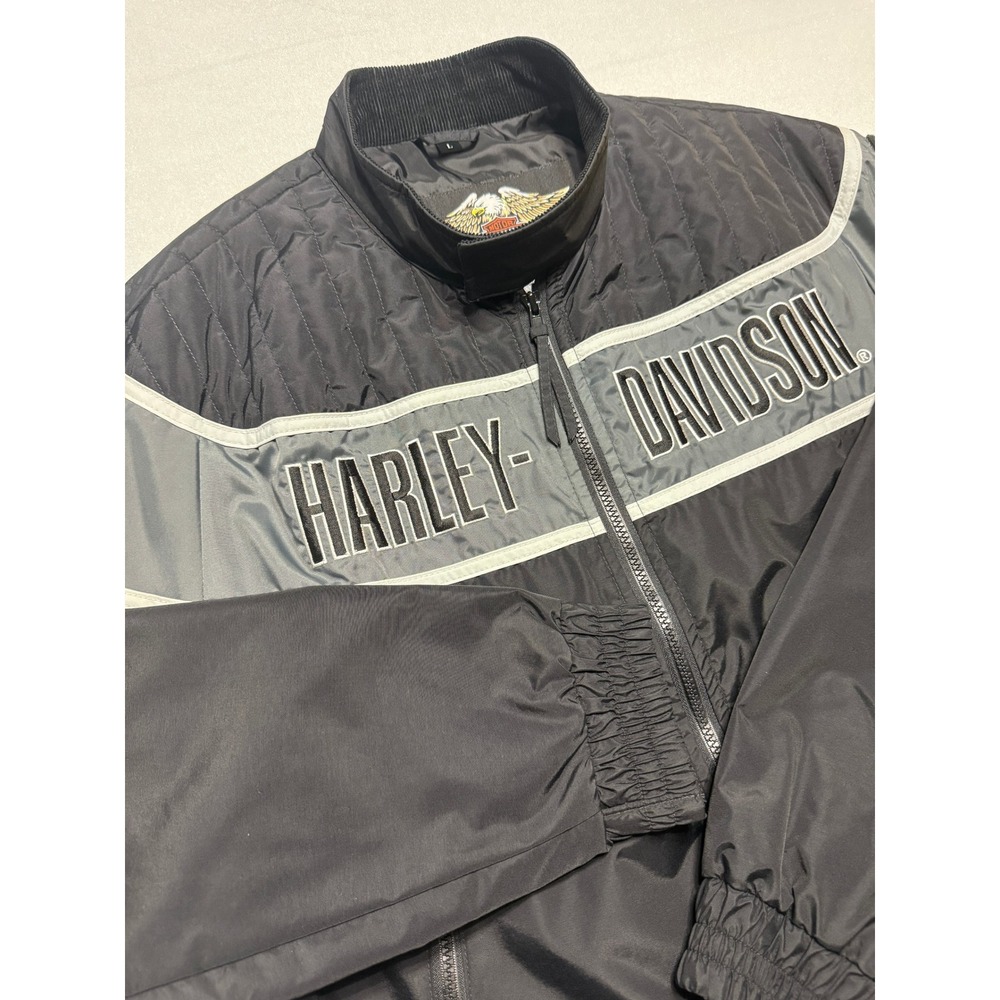 Harley Davidson Mens Large Black Nylon Racing Bomber Jacket 98140-02V 2006 USA